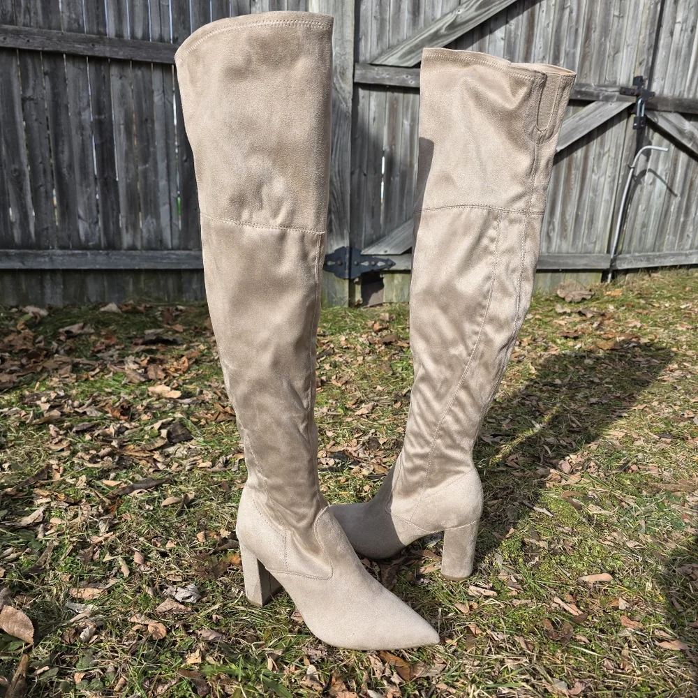 Marc Fisher Over the Knee Boots High Heel Size 9.5 Dark Natural Faux Suede